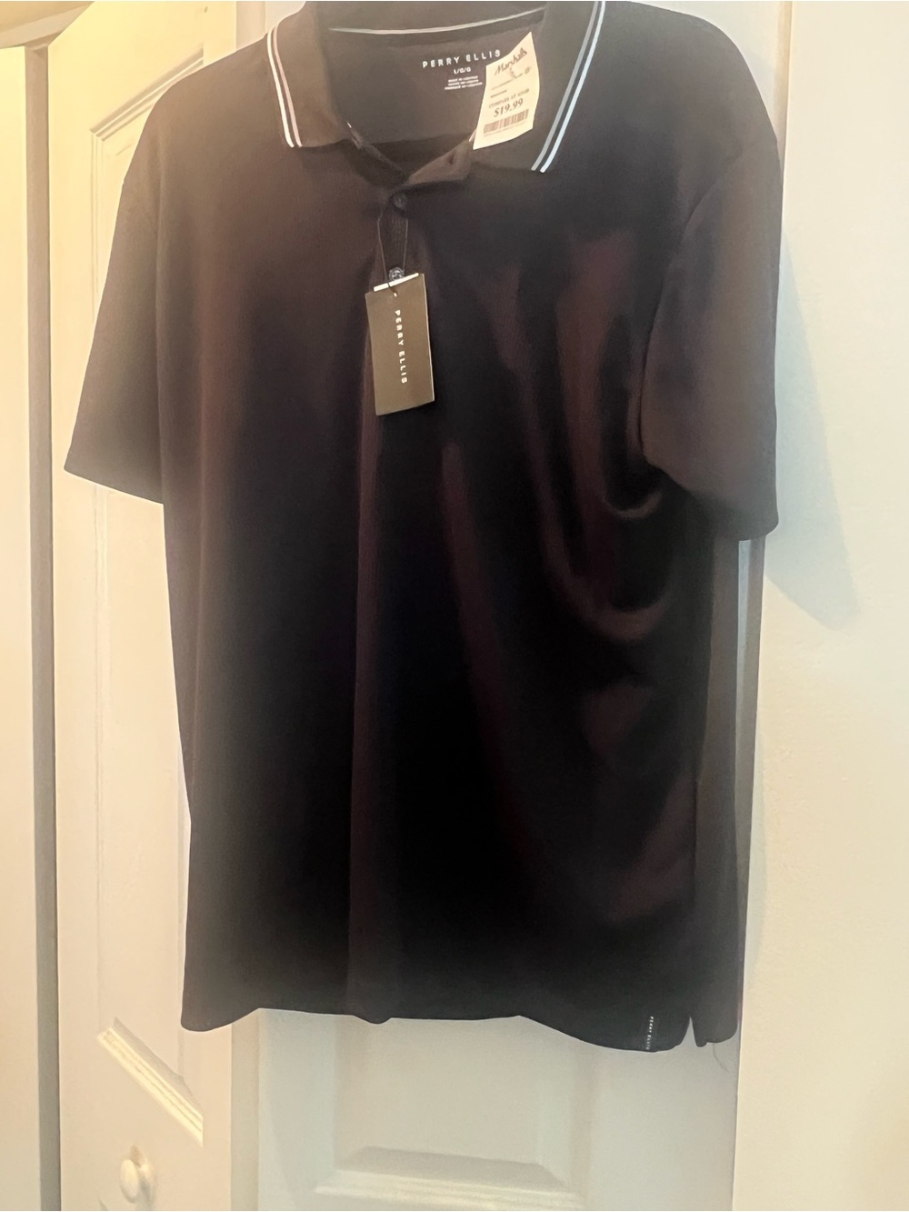 Perry Ellis Black Polo with White Contrast Trim